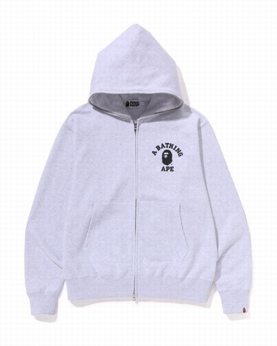 Light Grey Bape College Relaxed Fit Full Zip Men's Hoodie | ZA-40235