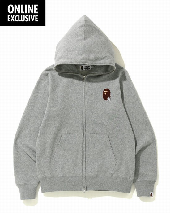 Light Grey Bape Online full zip Men's Hoodie | ZA-92016