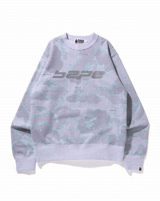 Light Grey Bape Text Code Camo Crewneck Men's Sweatshirts | ZA-14386