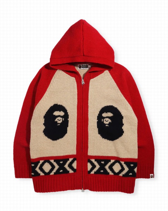 Light Red Bape Ape Head Zip Men's Knitwear | ZA-23780