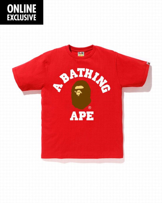 Light Red Bape College Men's T Shirts | ZA-52813