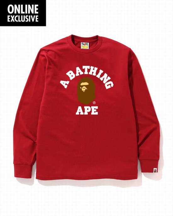 Light Red Bape College logo Men's T Shirts | ZA-91520