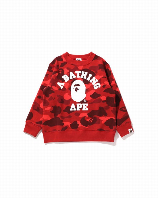 Light Red Bape Color Camo College Crewneck Kids' Sweatshirts | ZA-13258