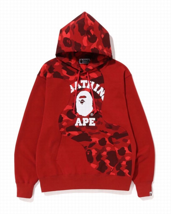 Light Red Bape Color Camo College Cutting Relaxed Fit Men's Hoodie | ZA-32476