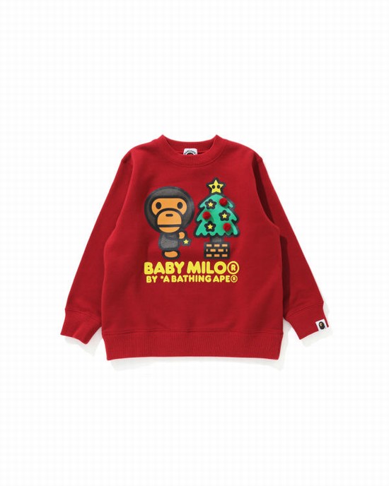 Light Red Bape Milo Christmas Tree Crewneck Kids' Sweatshirts | ZA-17438