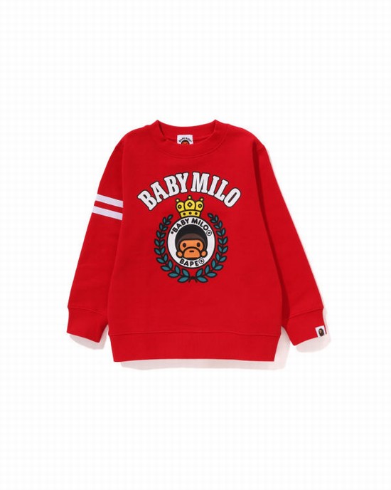 Light Red Bape Milo Emblem Crewneck Kids' Sweatshirts | ZA-71208