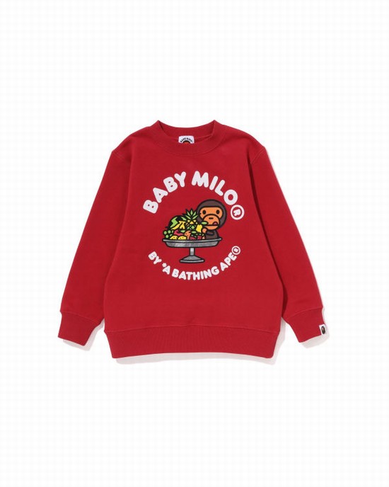 Light Red Bape Milo Fruit Crewneck Kids' Sweatshirts | ZA-16085