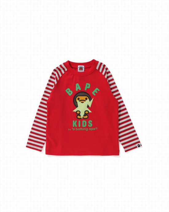 Light Red Bape Milo Glow In The Dark STA L/S Kids' T Shirts | ZA-95134