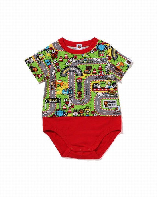 Light Red Bape Milo Racing Kids' Bodysuit | ZA-79683