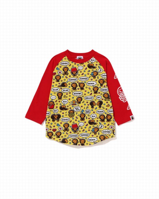 Light Red Bape Milo Speech Balloon Raglan 3/4 Sleeve Kids' T Shirts | ZA-70346