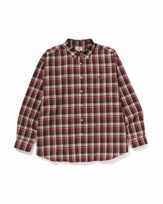 Light Red Bape Mini Check Loose Fit Men's Shirts | ZA-98041