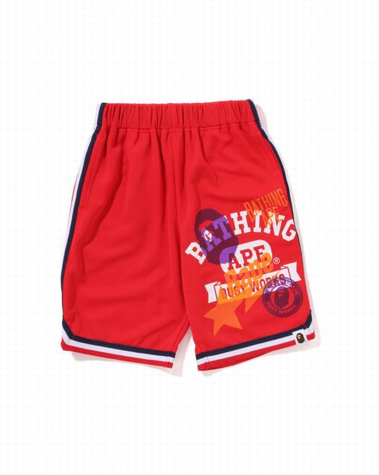 Light Red Bape Multi Print Basketball Kids' Shorts | ZA-08634