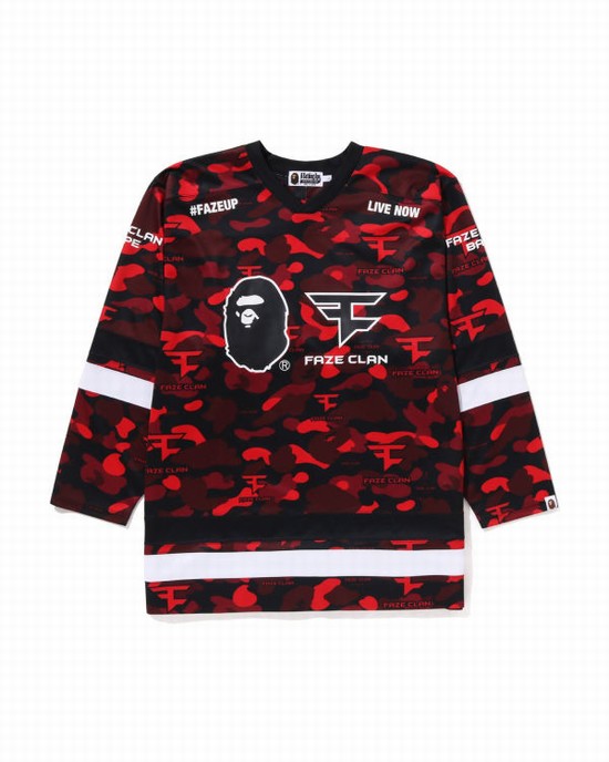 Light Red Bape X Faze Clan Hockey L/S Men's T Shirts | ZA-74596