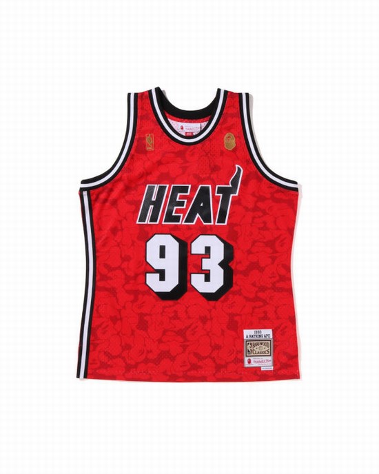 Light Red Bape X M&N Miami Heat Jersey Men's T Shirts | ZA-92786