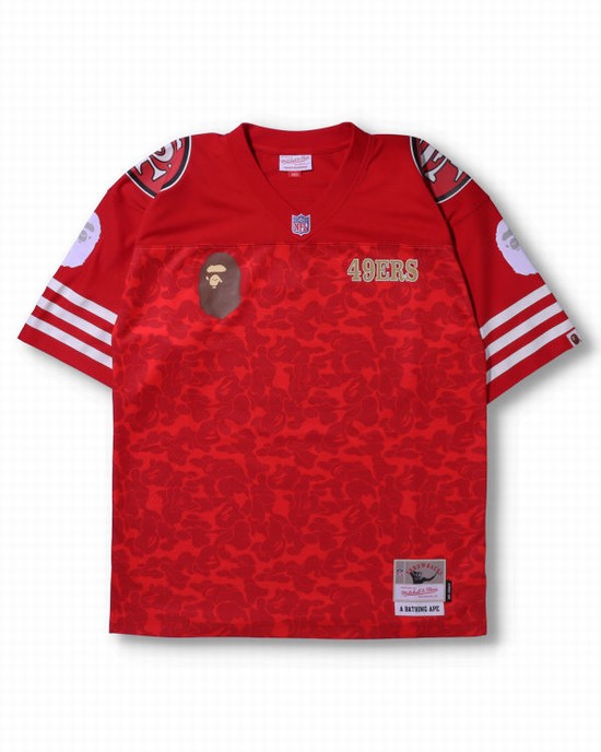 Light Red Bape X M&N NFL San Francisco 49ers Legacy Jersey Men's T Shirts | ZA-12854