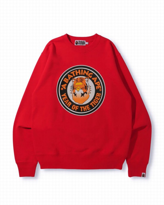 Light Red Bape Year Of The Tiger Crewneck Men's Sweatshirts | ZA-89243