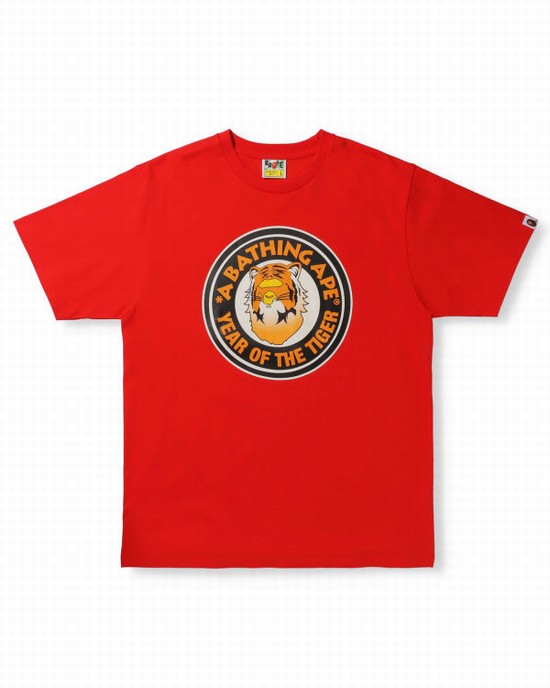 Light Red Bape Year Of The Tiger Men's T Shirts | ZA-95718