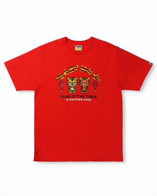 Light Red Bape Year Of The Tiger Milo Men's T Shirts | ZA-89275