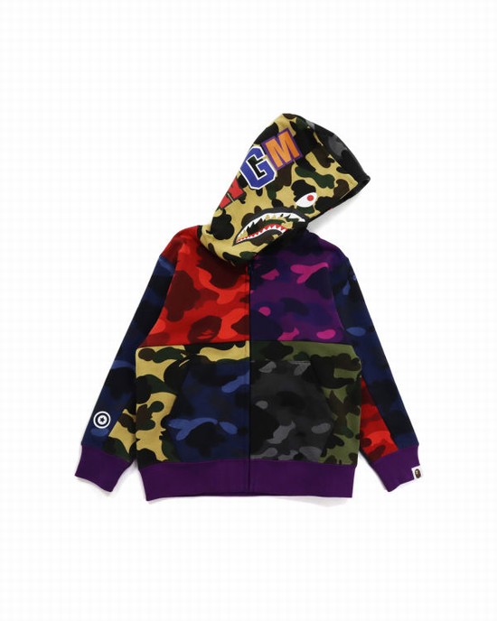 Multicolor Bape Mix Camo Crazy Shark Zip Kids' Hoodie | ZA-31854