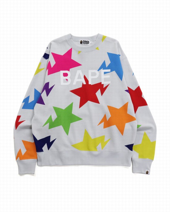 Multicolor Bape STA Pattern Relaxed Fit Crewneck Men's Sweatshirts | ZA-31046