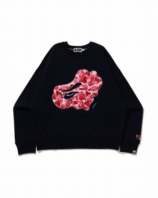 Navy / Blue Bape ABC Camo Patch Relaxed Fit Crewneck Men's Sweatshirts | ZA-78645