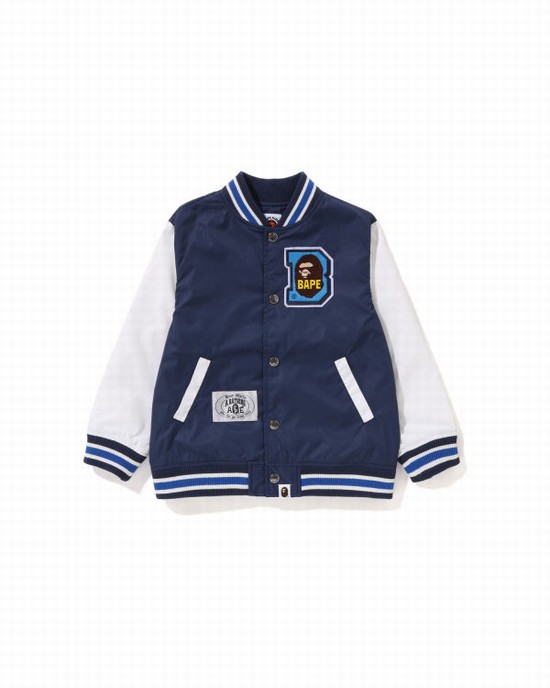 Navy / Blue Bape Ape Head B Patch Varsity Kids' Jackets | ZA-21846