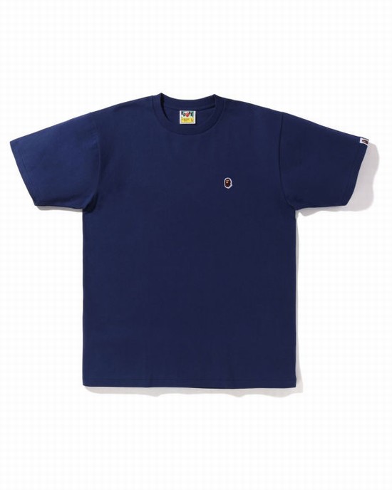 Navy / Blue Bape Ape Head One Point Men's T Shirts | ZA-10482