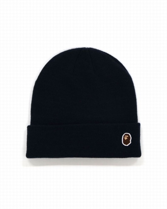 Navy / Blue Bape Ape Head One Point Men's Beanie | ZA-98347