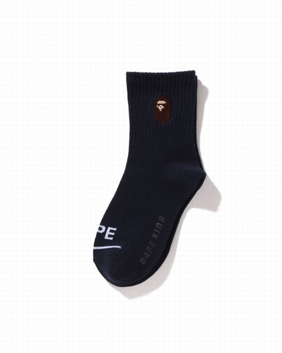 Navy / Blue Bape Ape Head Ribbed Kids' Socks | ZA-46217