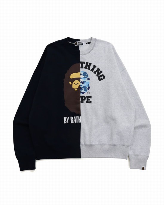 Navy / Blue Bape College & By Bathing Loose Fit Men's Sweatshirts | ZA-42567