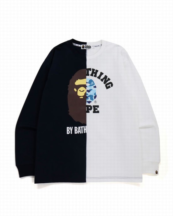 Navy / Blue Bape College & By Bathing Relax Fit Men's T Shirts | ZA-69134