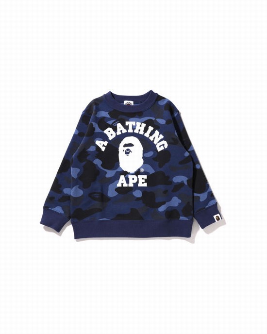 Navy / Blue Bape Color Camo College Crewneck Kids' Sweatshirts | ZA-72093