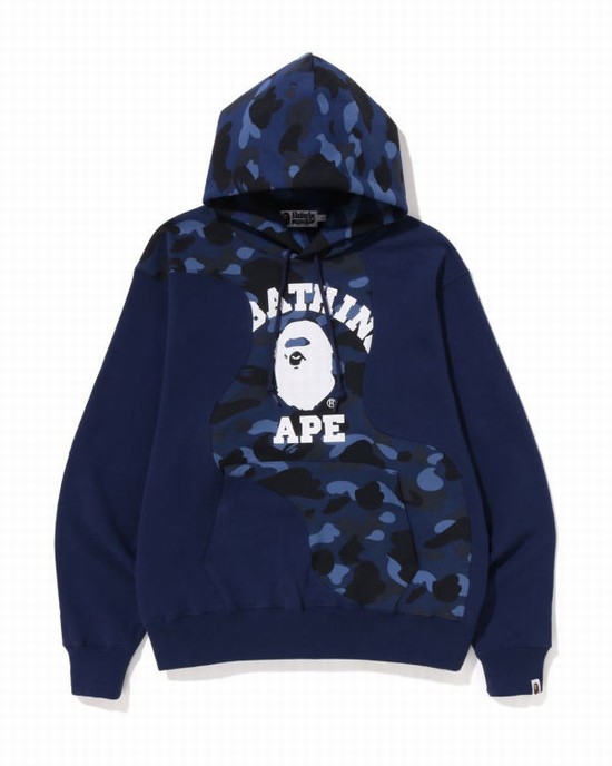 Navy / Blue Bape Color Camo College Cutting Relaxed Fit Men's Hoodie | ZA-86972