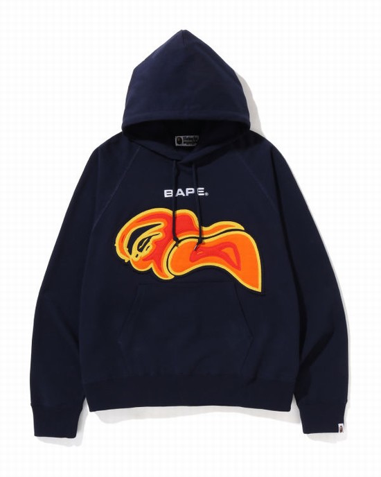 Navy / Blue Bape Cutting ABC Camo Thermography Relaxed Fit Pullover Men's Hoodie | ZA-13490