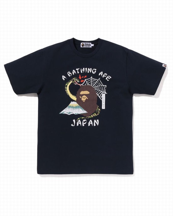 Navy / Blue Bape Japanese Culture Men's T Shirts | ZA-13476