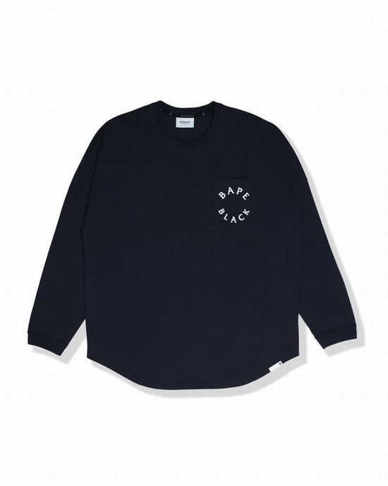 Navy / Blue Bape Logo print long sleeve Men's T Shirts | ZA-62314