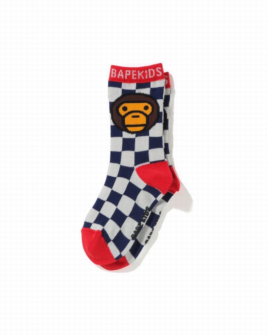 Navy / Blue Bape Milo Checkered Flag Kids' Socks | ZA-57913