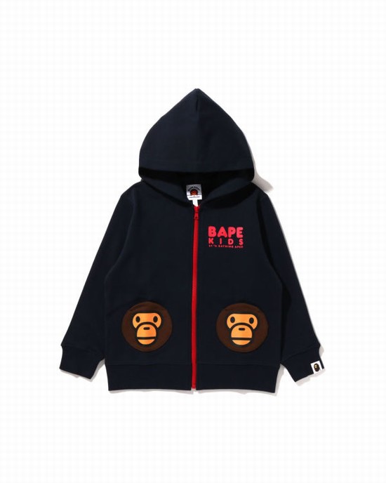 Navy / Blue Bape Milo Pocket Zip Kids' Hoodie | ZA-40973