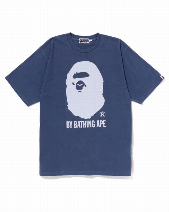 Navy / Blue Bape Overdyed By Bathing Ape Relaxed Men's T Shirts | ZA-26054