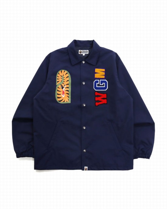 Navy / Blue Bape Shark Coach Men's Jackets | ZA-04215