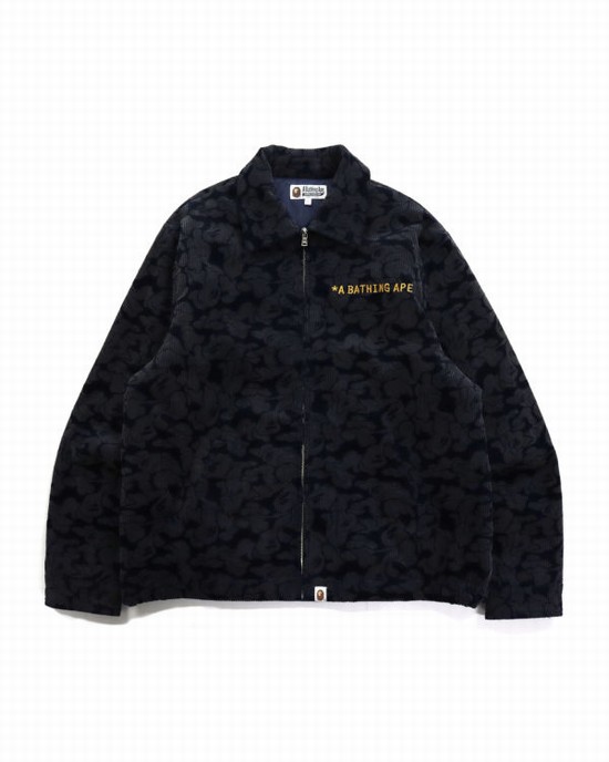 Navy / Blue Bape Solid Camo Corduroy Champion Work Men's Jackets | ZA-46197