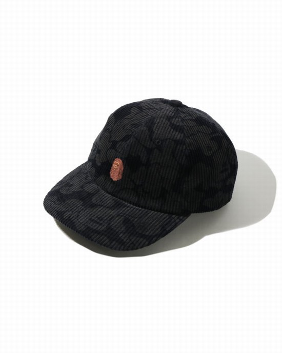 Navy / Blue Bape Solid Camo Corduroy Panel Women's Caps | ZA-51624