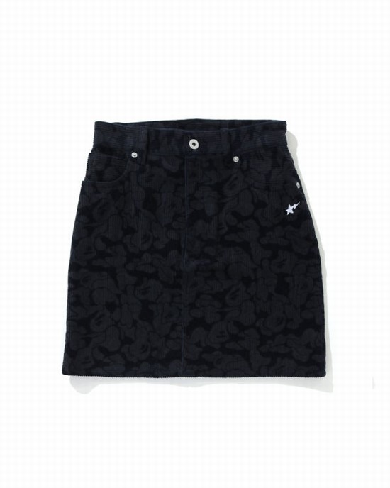 Navy / Blue Bape Solid Camo Corduroy Women's Skirts | ZA-96574