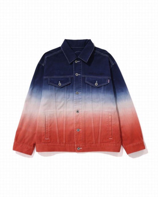 Navy / White / Red Bape Gradation Champion Denim Women's Jackets | ZA-68059