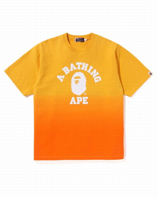 Orange Bape College Gradation Relaxed Fit Men's T Shirts | ZA-79320