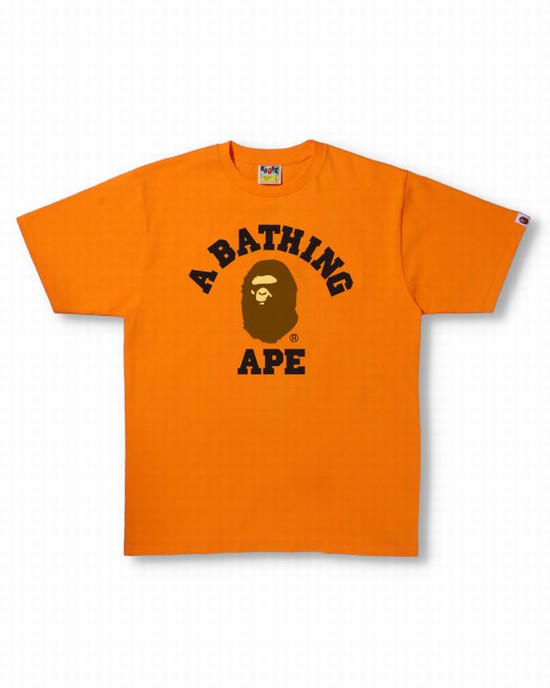 Orange Bape College Men's T Shirts | ZA-49681