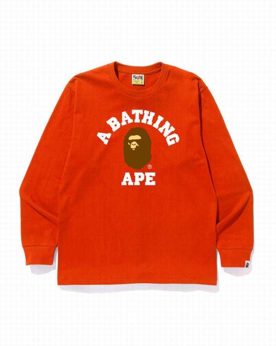 Orange Bape College Men's T Shirts | ZA-75198