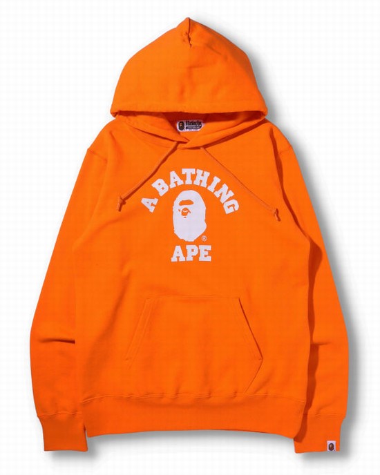 Orange Bape College Pullover Men's Hoodie | ZA-75924