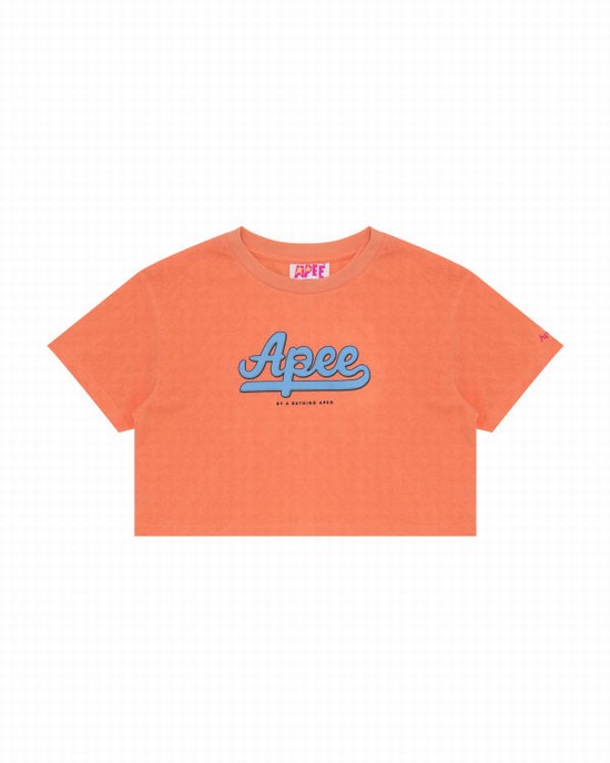 Orange Bape Graphic cropped Women's T Shirts | ZA-81475