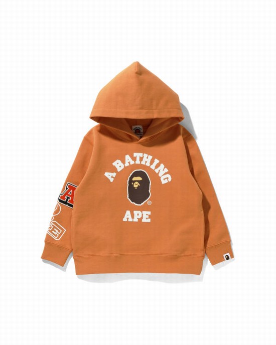 Orange Bape Multi Fonts Pullover Kids' Hoodie | ZA-57683